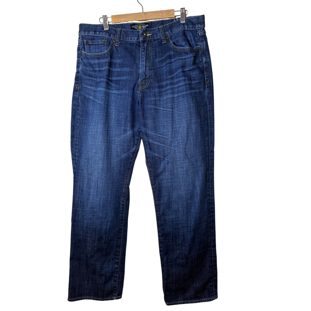 Lucky Brand Men 361 Vintage Straight Jeans 37x31.5 Blue Dark Wash Denim American